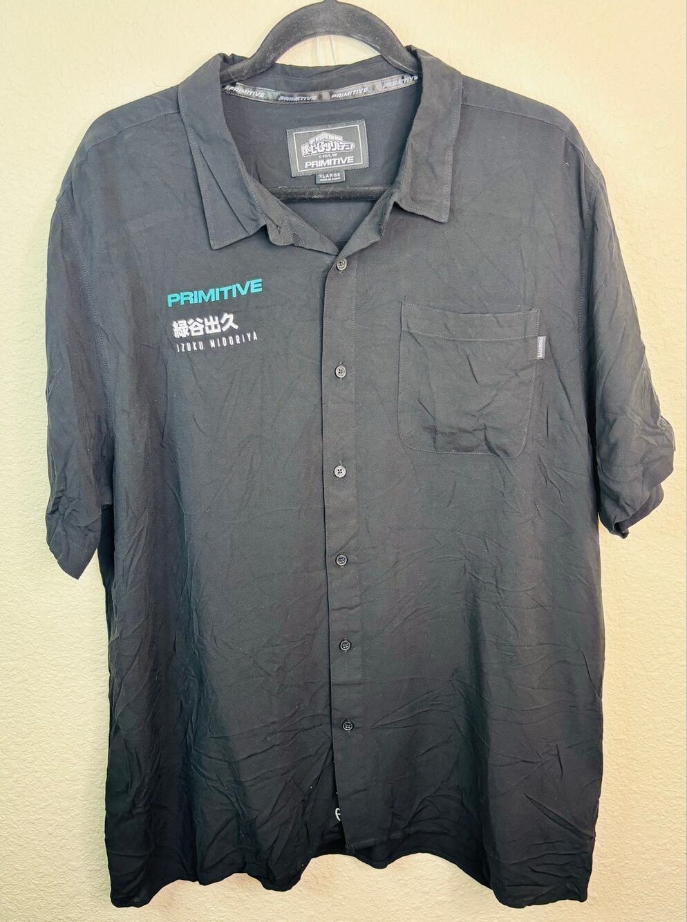 My Hero Academia Primitive Black Button Up Anime Deku Shirt, Men's XL